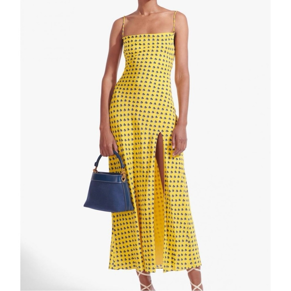 Staud Bellamy Dress in Soleil Calico / Lace Up Backless Maxi Dress w/ Slit